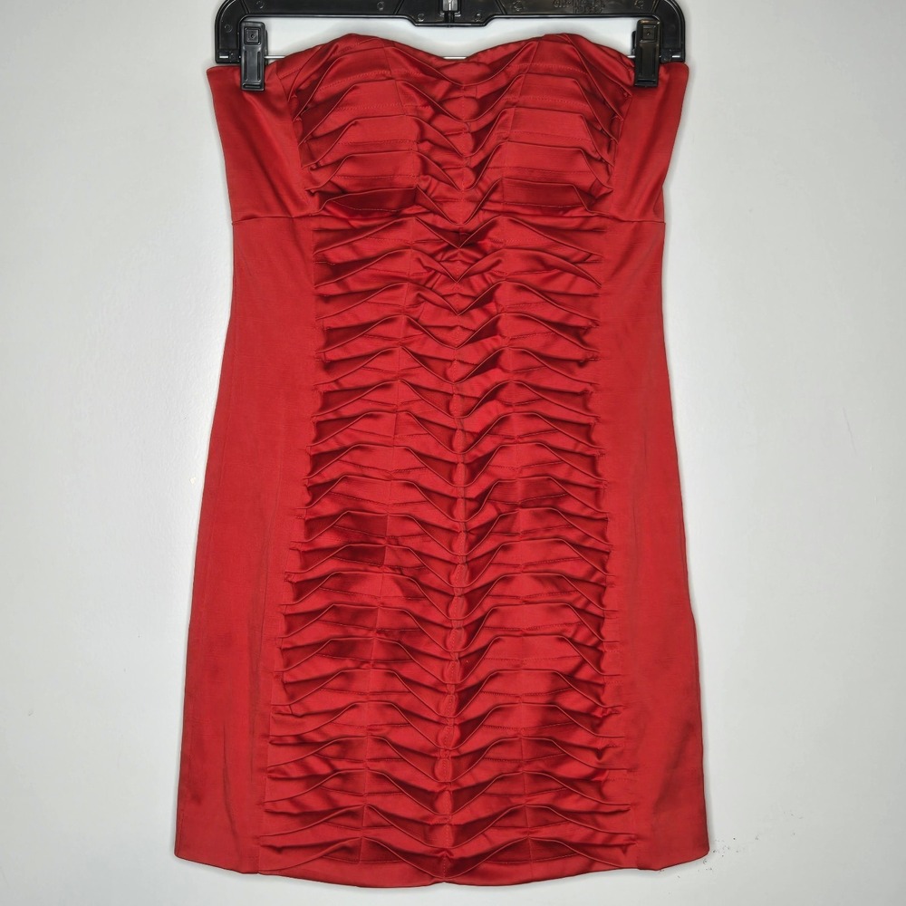 bebe Y2k Red Strapless Pixie Dress‎ Pleated Ruched Bodycon Mini Small Origami